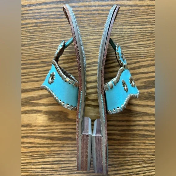 Jack Rogers Aqua With Gold Trim Floral Flip Flop Sandals Size 8 - Picture 4 of 9